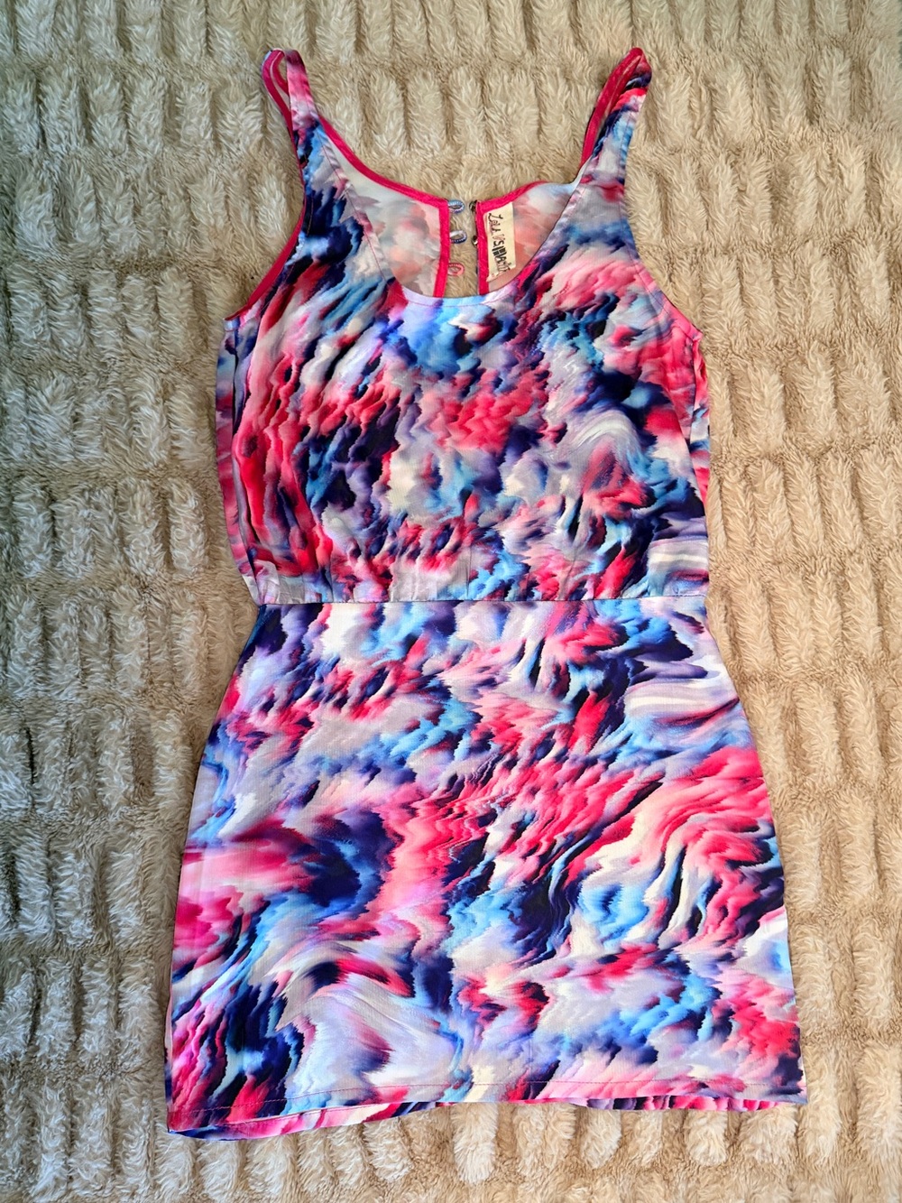 Sleeveless Mini Dress in Pink & Blue Abstract Print
